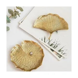 Bandeja de hojas doradas de cerámica decorativa dorada_3