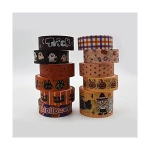 Juego de cinta Washi linda para Halloween color negro y_2