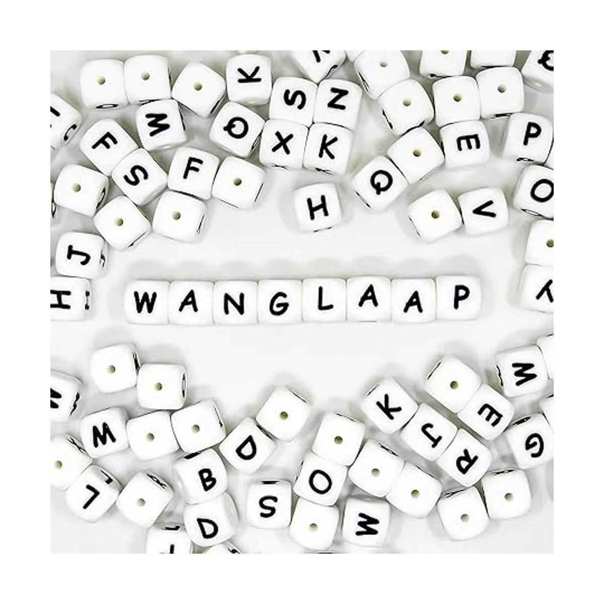 WangLaap 104 cuentas cuadradas de silicona con letras del_3