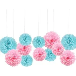 Pompones de papel de seda flores de papel rosa y azul 12_2