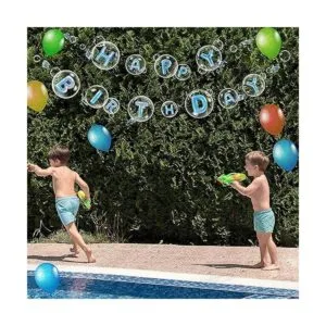 Bandera de feliz cumpleaños azul transparente bajo el mar_2