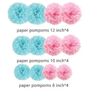 Pompones de papel de seda flores de papel rosa y azul 12_3