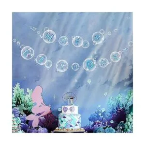 Bandera de feliz cumpleaños azul transparente bajo el mar_5