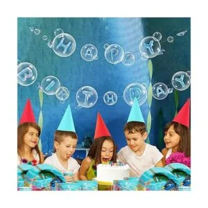 Bandera de feliz cumpleaños azul transparente bajo el mar_6