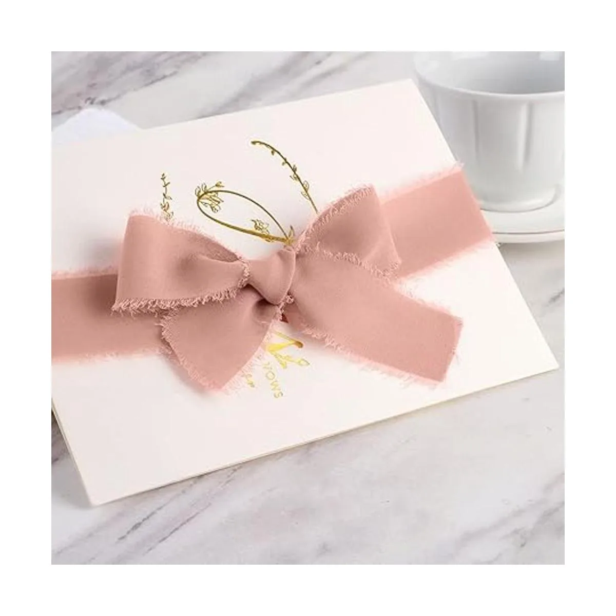 SHUNSTONE Cinta de gasa rosa mixta con flecos cinta de_5