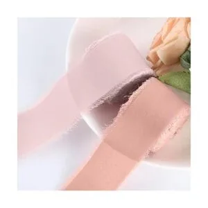 SHUNSTONE Cinta de gasa rosa mixta con flecos cinta de_3