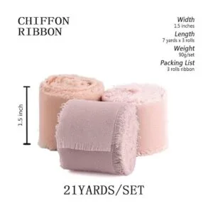 SHUNSTONE Cinta de gasa rosa mixta con flecos cinta de_2