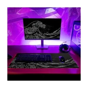 Alfombrilla de mouse grande japonesa con ondas marinas_3