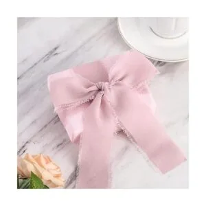 SHUNSTONE Cinta de gasa rosa mixta con flecos cinta de_6