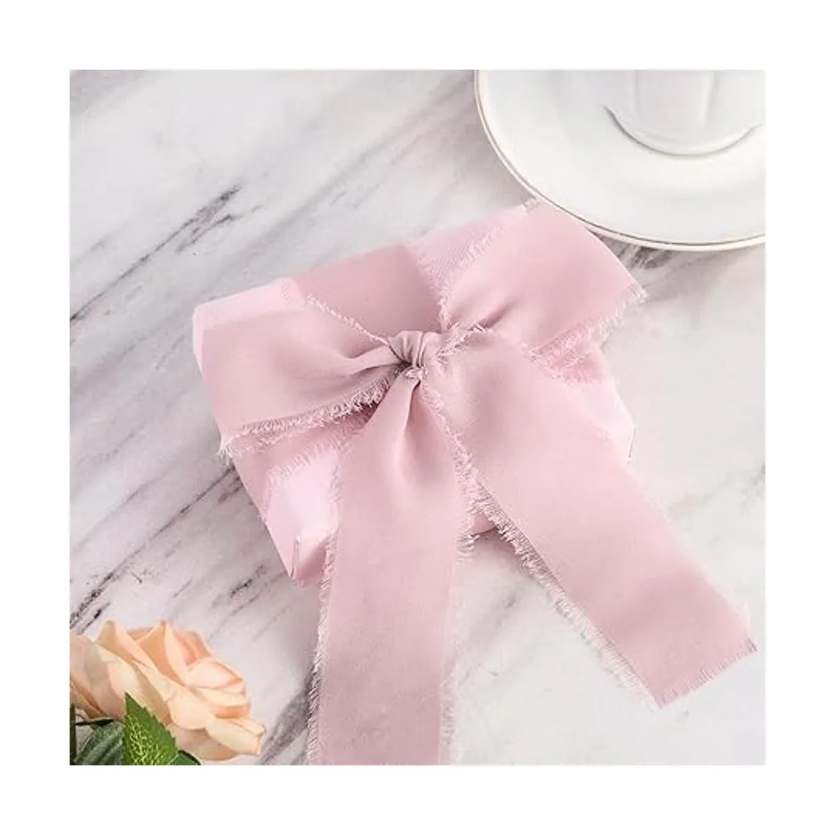 SHUNSTONE Cinta de gasa rosa mixta con flecos cinta de_6