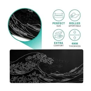 Alfombrilla de mouse grande japonesa con ondas marinas_6