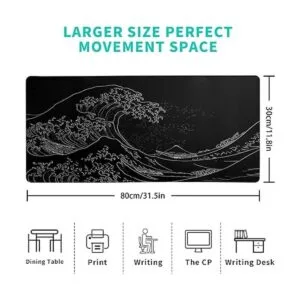 Alfombrilla de mouse grande japonesa con ondas marinas_4
