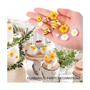 200 piezas de mini cuentas de resina de girasol y abejas_5