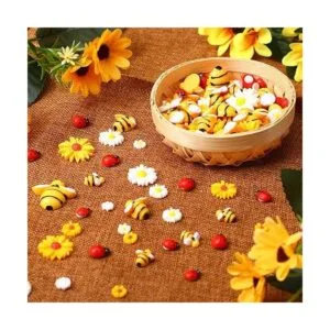 200 piezas de mini cuentas de resina de girasol y abejas_4