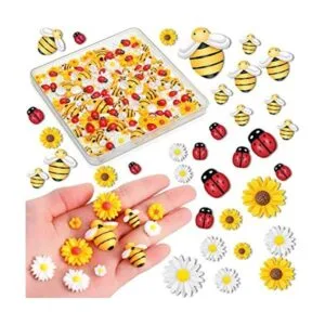 200 piezas de mini cuentas de resina de girasol y abejas_1