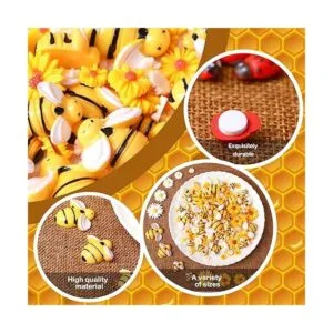 200 piezas de mini cuentas de resina de girasol y abejas_3