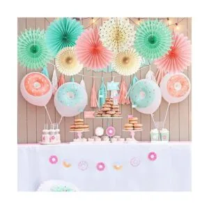 Abanicos de papel rosa crema verde menta decoración de_4