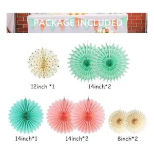 Abanicos de papel rosa crema verde menta decoración de_6