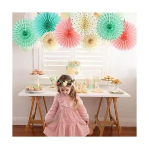 Abanicos de papel rosa crema verde menta decoración de_3