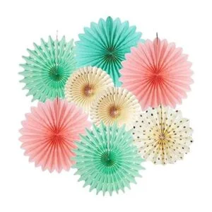 Abanicos de papel rosa crema verde menta decoración de_1