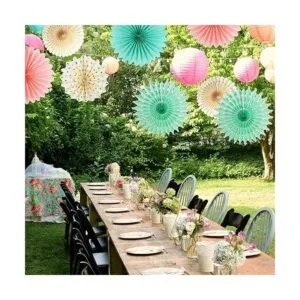 Abanicos de papel rosa crema verde menta decoración de_5