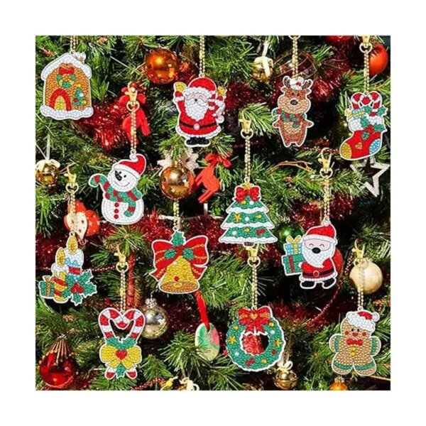 12 piezas de llavero de pintura de diamantes de Navidad_2