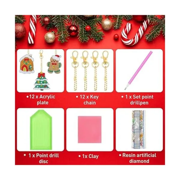 12 piezas de llavero de pintura de diamantes de Navidad_4