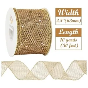 HUIHUANG Cinta de malla con purpurina de oro rosa de 2.5_2