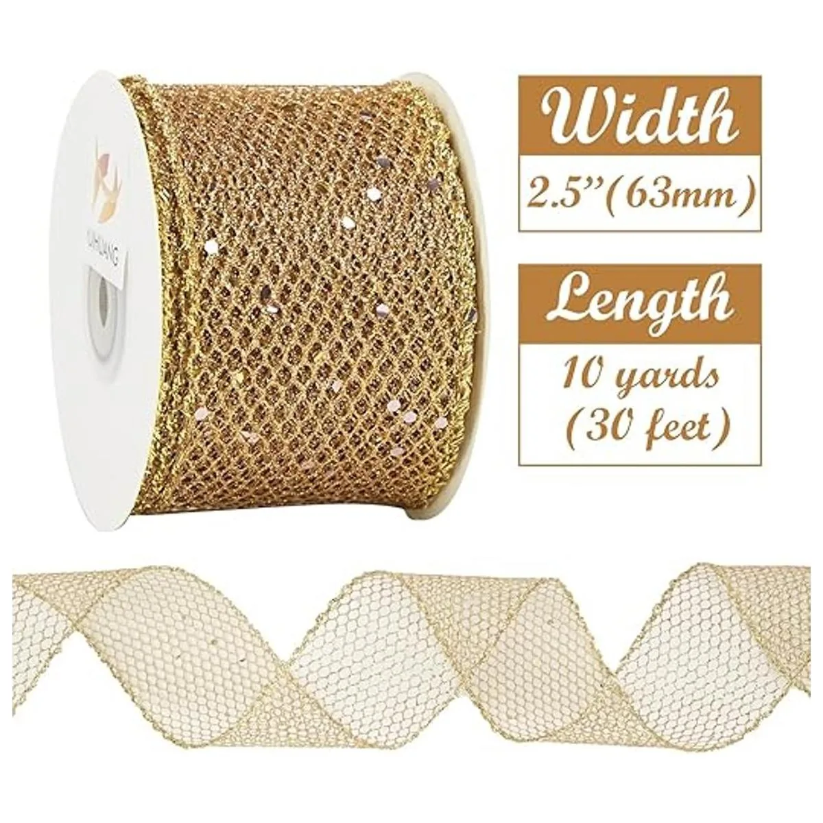HUIHUANG Cinta de malla con purpurina de oro rosa de 2.5_2