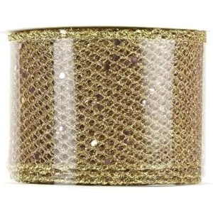 HUIHUANG Cinta de malla con purpurina de oro rosa de 2.5_5