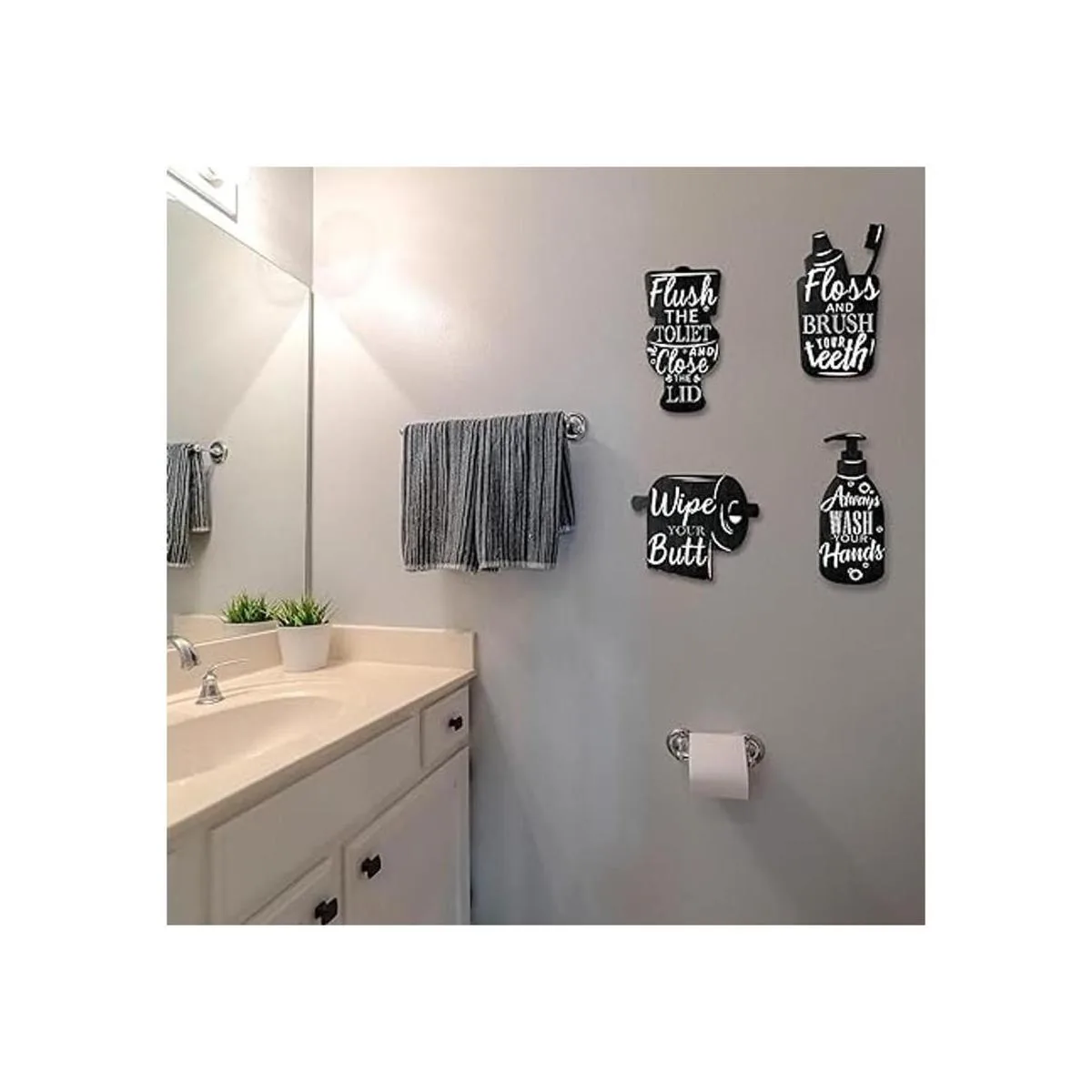 4 letreros de pared de madera para baño cepillo de_5