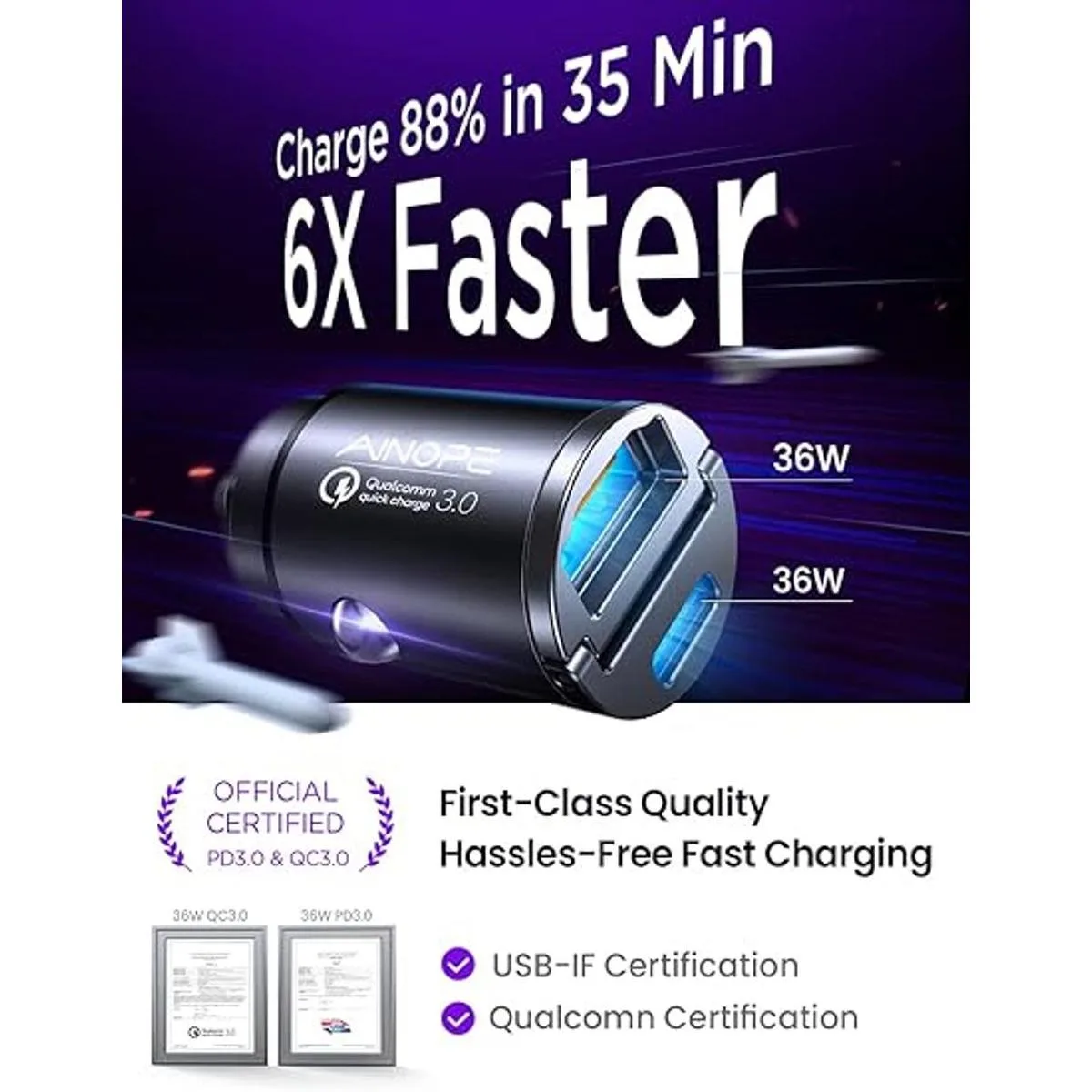 AINOPE Adaptador de cargador de coche USB C de 72 W_2