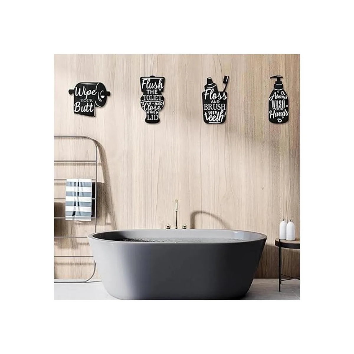 4 letreros de pared de madera para baño cepillo de_7