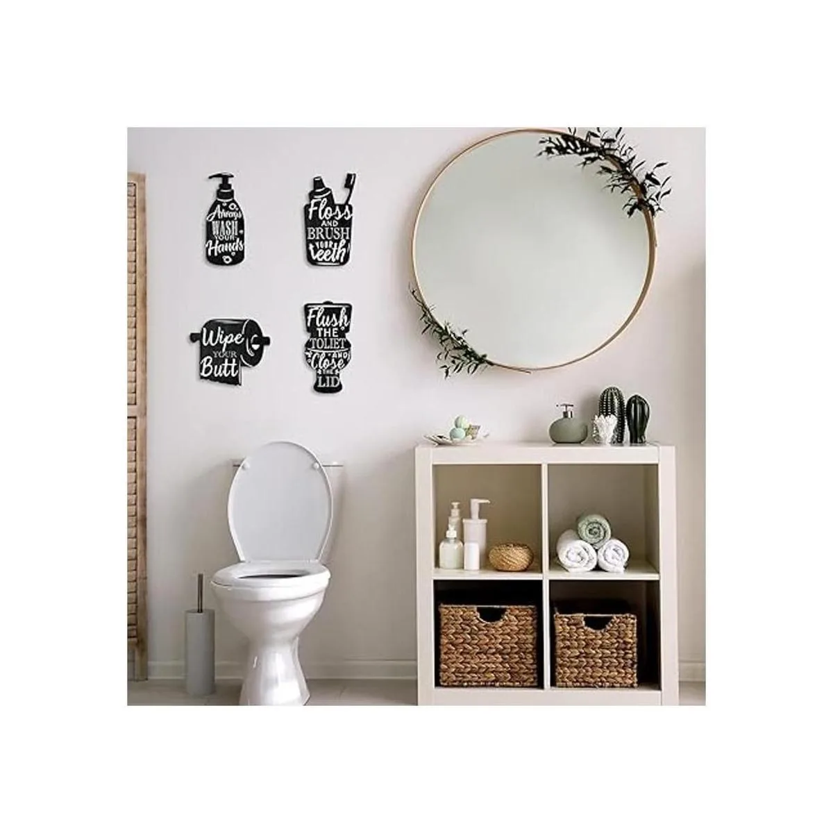 4 letreros de pared de madera para baño cepillo de_6