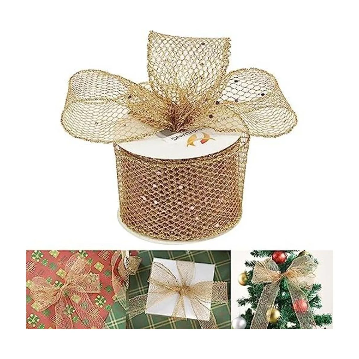 HUIHUANG Cinta de malla con purpurina de oro rosa de 2.5_1