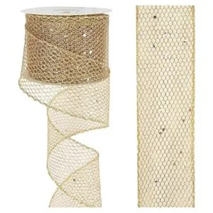 HUIHUANG Cinta de malla con purpurina de oro rosa de 2.5_4