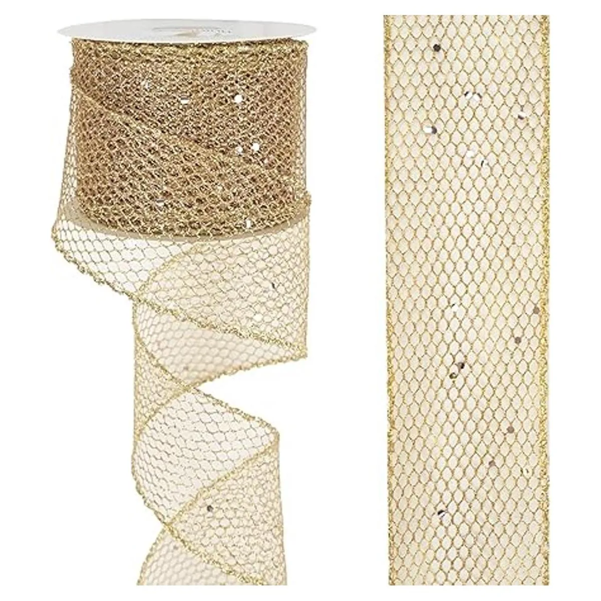 HUIHUANG Cinta de malla con purpurina de oro rosa de 2.5_4