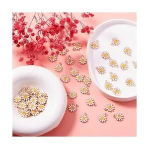 KitBeads 100 dijes de flores blancas con diseño de_5