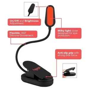 Luz roja de libro luz LED recargable con clip de 625 nm_2