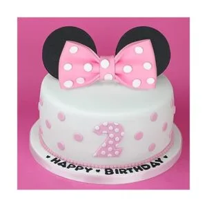 Decoración de pastel de ratón lazo y orejas rosadas_6