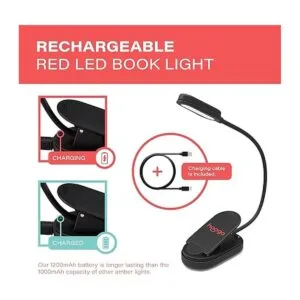 Luz roja de libro luz LED recargable con clip de 625 nm_4
