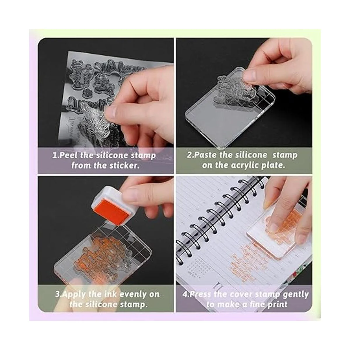 Juego de 4 sellos transparentes de goma para hacer_7