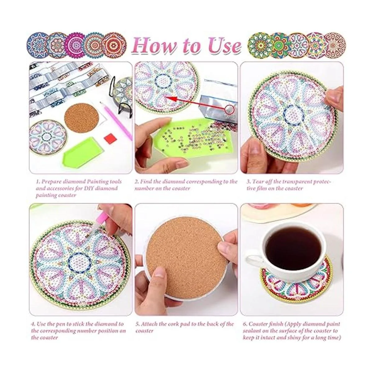 Juego de posavasos de pintura de diamantes 10 posavasos_5