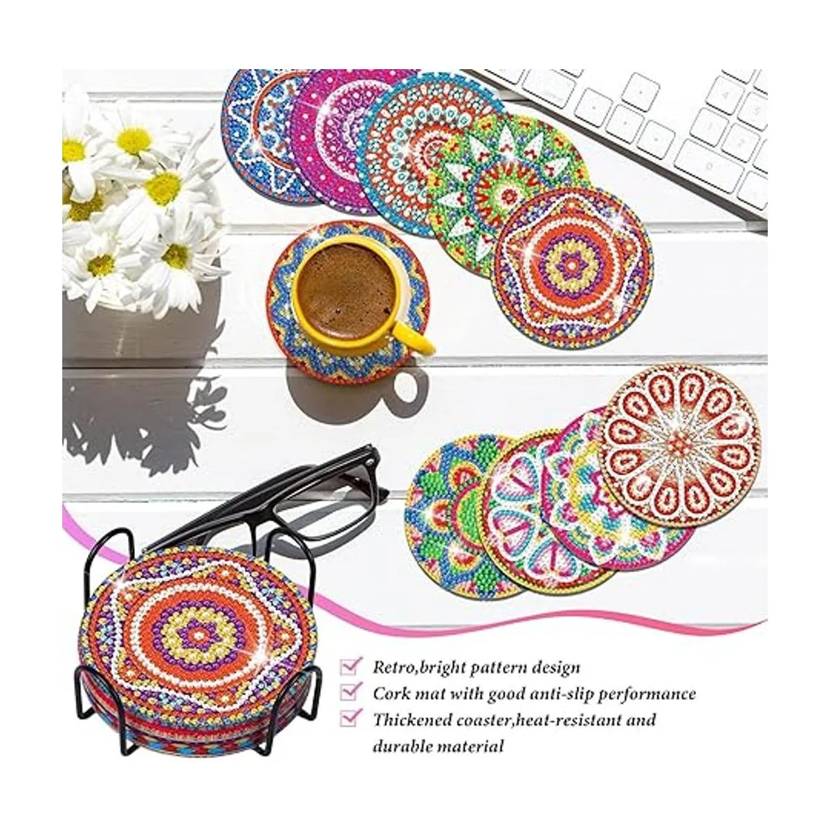 Juego de posavasos de pintura de diamantes 10 posavasos_4