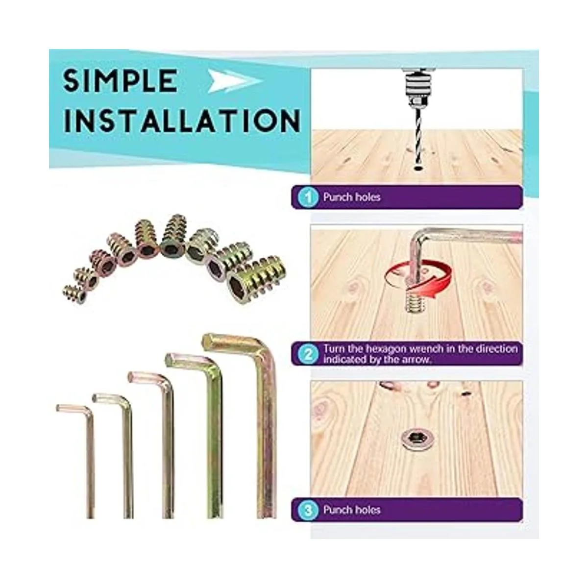 Swpeet 140 piezas M4 M5 M6 M8 M10 de acero al carbono_7