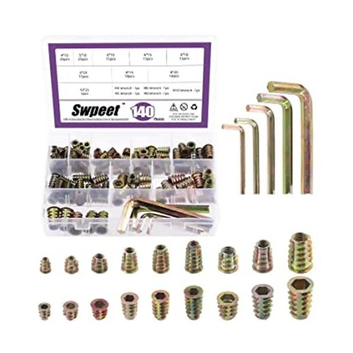 Swpeet 140 piezas M4 M5 M6 M8 M10 de acero al carbono_1