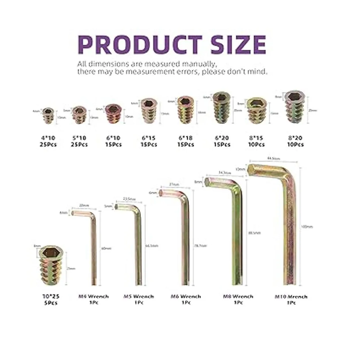 Swpeet 140 piezas M4 M5 M6 M8 M10 de acero al carbono_2