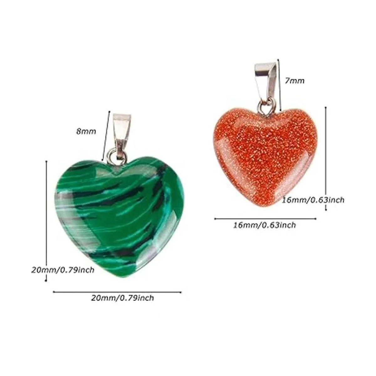 KeyZone 20 dijes de piedra en forma de corazón cuentas de_3