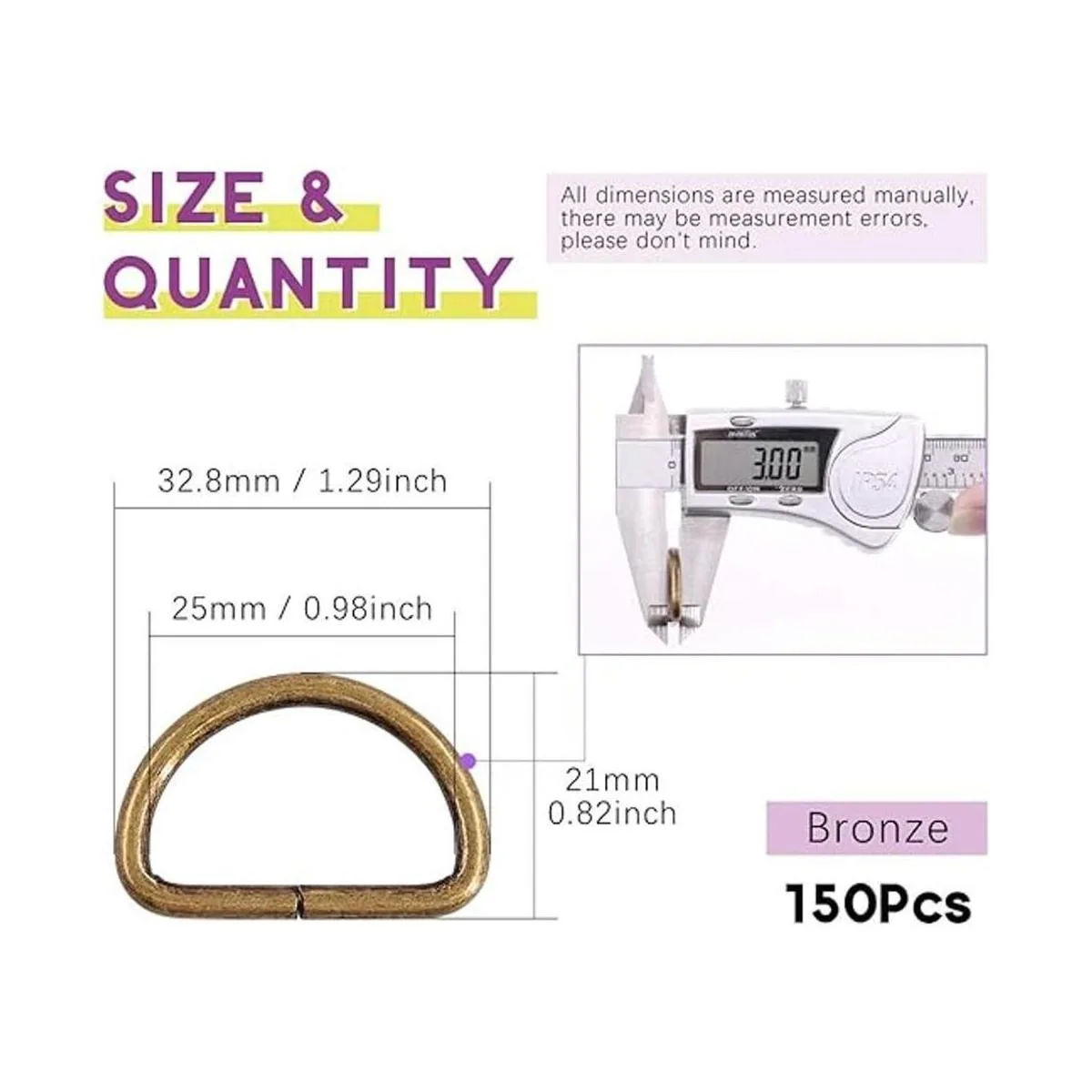 Swpeet 150 anillos en D semicirculares de bronce de 0.984_2