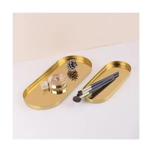 FREELOVE Bandeja decorativa de metal dorado con espejo_4